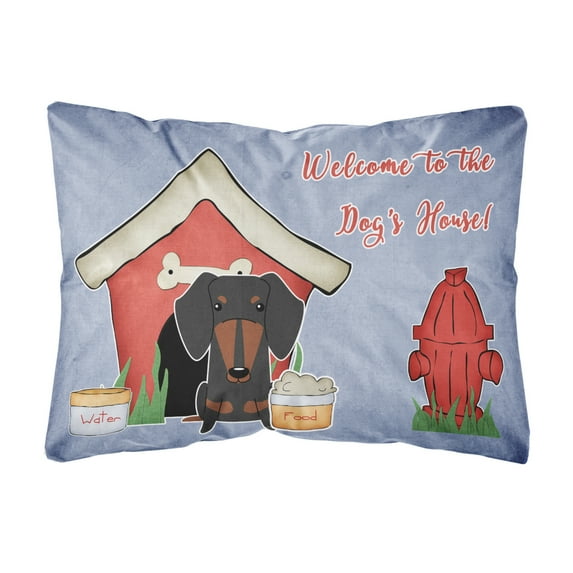 Carolines Treasures BB2886PW1216 Dog House Collection Dachshund Black Tan Canvas Fabric Decorative Pillow 12H x16W