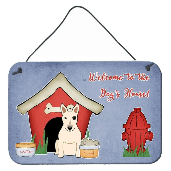 Carolines Treasures BB2892DS812 Dog House Collection Bull Terrier White Wall or Door Hanging Prints  8x12 multicolor