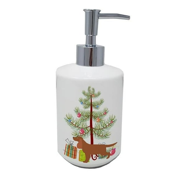Carolines Treasures BB2930SOAP 7 x 3.5 in. Unisex English Cocker Spaniel Merry Christmas Tree Ceramic Soap Dispenser
