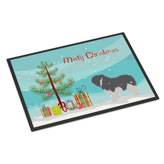 Polish Lowland Sheepdog Dog Merry Christmas Tree Door Mat