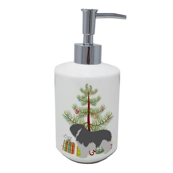 Carolines Treasures BB2950SOAP 7 x 3.5 in. Unisex Polish Lowland Sheepdog Dog Merry Christmas Tree Ceramic Soap Dispenser