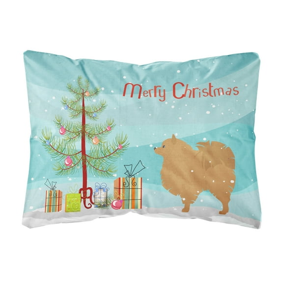 Carolines Treasures BB2960PW1216 Pomeranian Merry Christmas Tree Canvas Fabric Decorative Pillow, 12H x16W, multicolor
