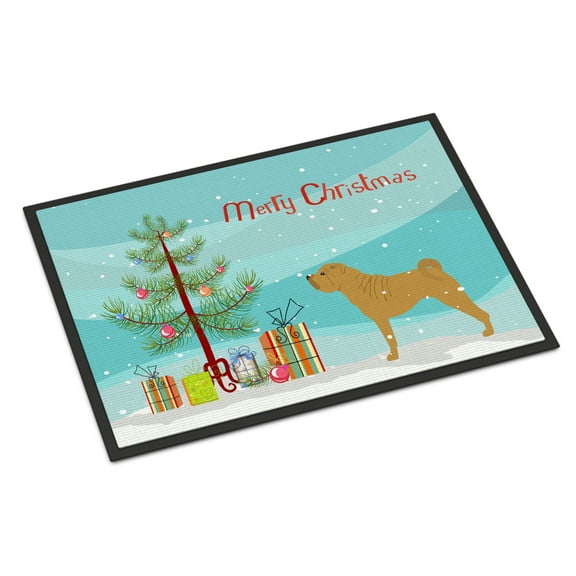 Carolines Treasures BB2970MAT Shar Pei Merry Christmas Tree Door Mat Indoor Rug or Outdoor Welcome Mat 18x27 Doormat