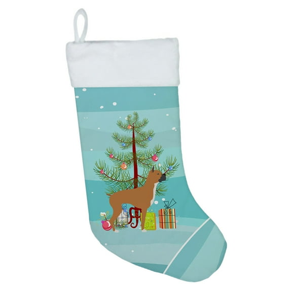 Carolines Treasures BB2971CS Boxer Merry Christmas Tree Christmas Stocking  Large multicolor