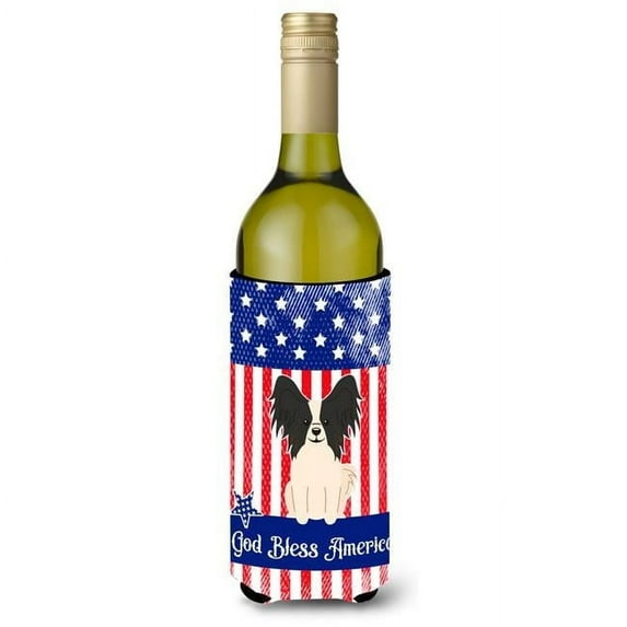 Carolines Treasures BB3071LITERK Patriotic USA Papillon Black White Wine Bottle Beverge Insulator Hugger