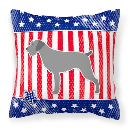 Caroline's Treasures BB3311PW1414 USA Patriotic German Wirehaired Pointer Fabric Decorative Pillow , 14Hx14W, multicolor