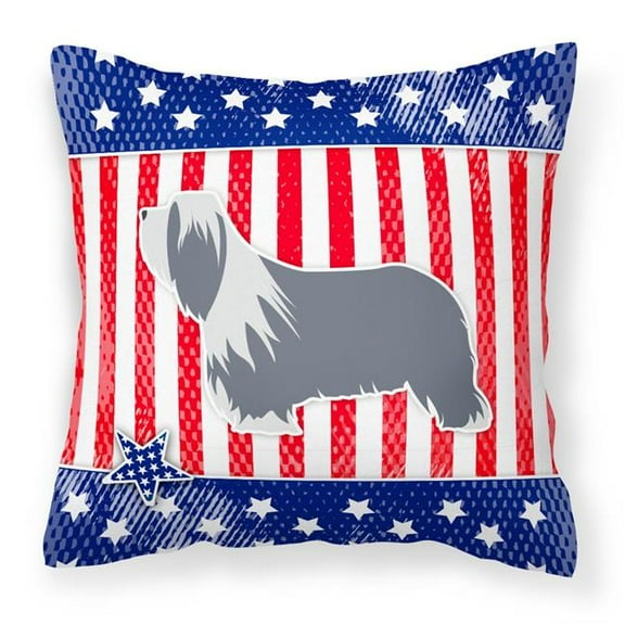 Carolines Treasures BB3317PW1818 USA Patriotic Bearded Collie Fabric Decorative Pillow