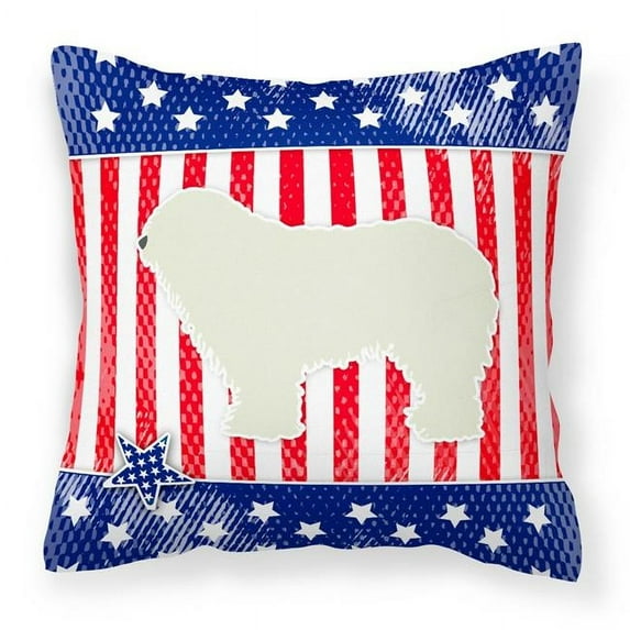 Caroline's Treasures BB3355PW1414 USA Patriotic Komondor Fabric Decorative Pillow , 14Hx14W, multicolor