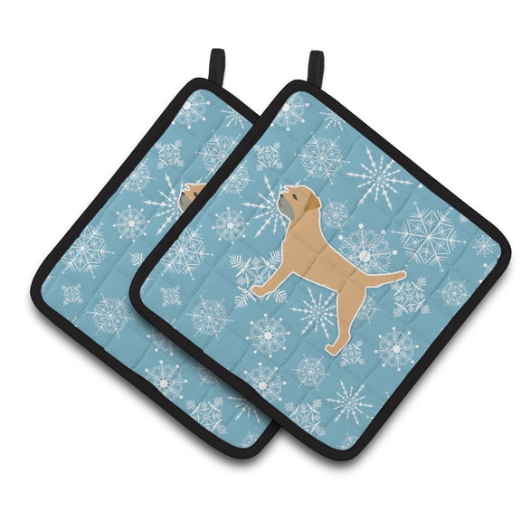 Carolines Treasures BB3489PTHD Winter Snowflake Border Terrier Pair of Pot Holders , 7.5HX7.5W, multicolor