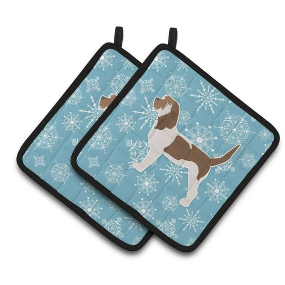 Carolines Treasures BB3490PTHD Winter Snowflake Grand Basset Griffon Vendeen Pair of Pot Holders , 7.5HX7.5W, multicolor