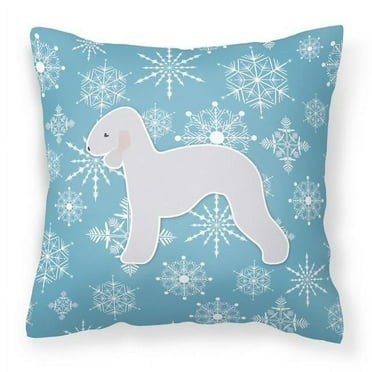 Carolines Treasures BB3494PW1414 Winter Snowflake Bedlington Terrier Fabric Decorative Pillow