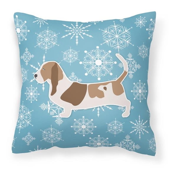 Carolines Treasures BB3502PW1818 Winter Snowflake Basset Hound Fabric Decorative Pillow