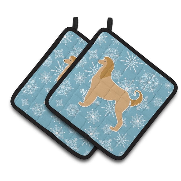 Carolines Treasures BB3506PTHD Winter Snowflake Afghan Hound Pair of Pot Holders , 7.5HX7.5W, multicolor