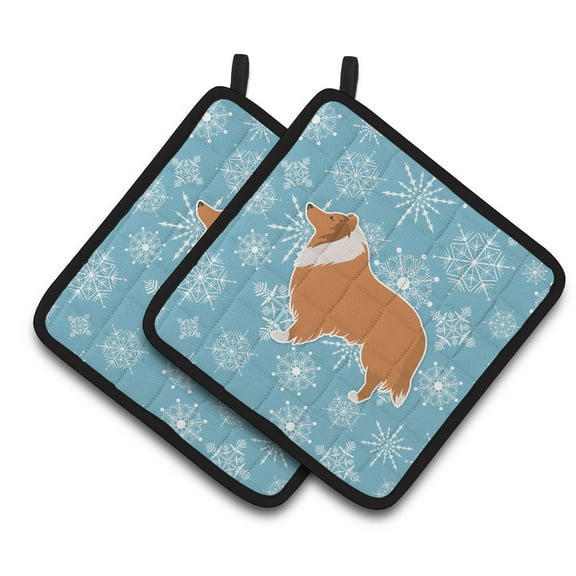 Carolines Treasures BB3516PTHD Winter Snowflake Collie Pair of Pot Holders , 7.5HX7.5W, multicolor