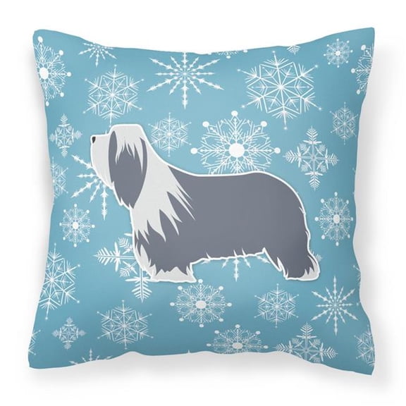 Carolines Treasures BB3517PW1414 Winter Snowflake Bearded Collie Fabric Decorative Pillow