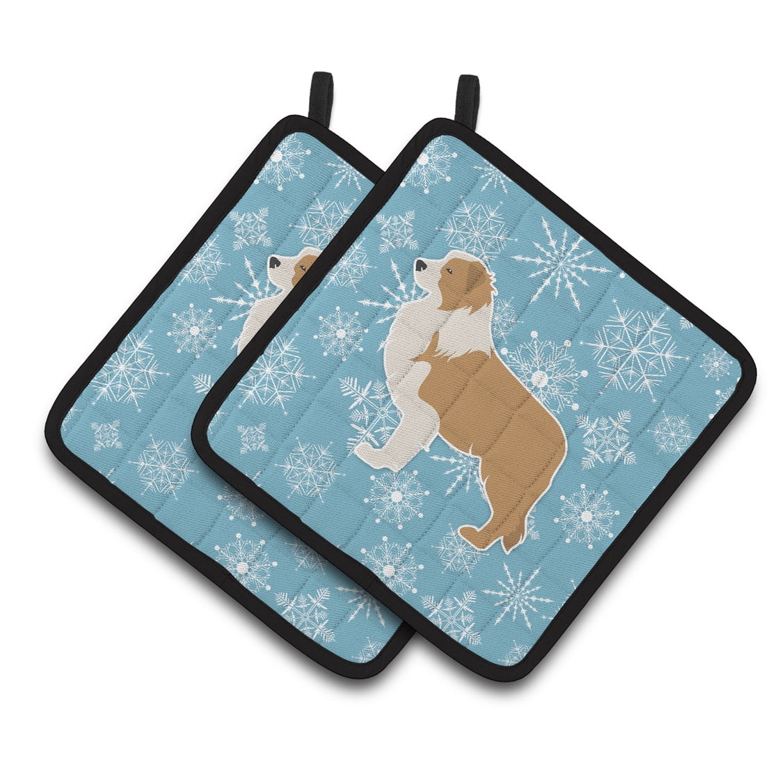 Carolines Treasures BB3522PTHD Winter Snowflake Red Border Collie Pair of Pot Holders , 7.5HX7.5W, multicolor