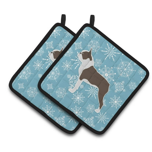 Winter Snowflake Boston Terrier Pair of Pot Holders