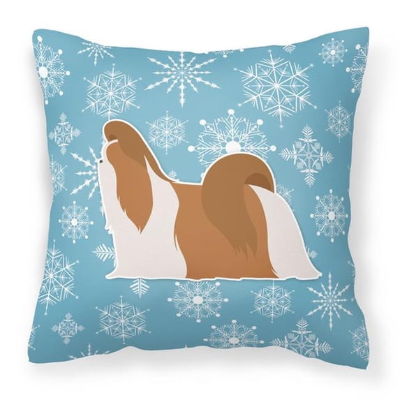 Carolines Treasures BB3546PW1818 Winter Snowflake Shih Tzu Fabric Decorative Pillow