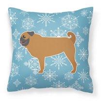 Carolines Treasures BB3547PW1818 Winter Snowflake Pug Fabric Decorative Pillow