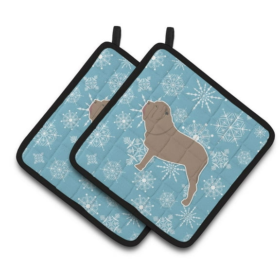 Carolines Treasures BB3565PTHD Winter Snowflake Neapolitan Mastiff Pair of Pot Holders , 7.5HX7.5W, multicolor