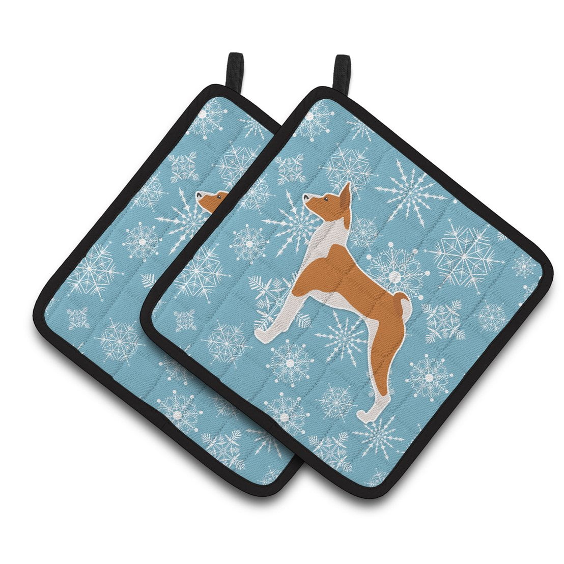 Carolines Treasures BB3574PTHD Winter Snowflake Basenji Pair of Pot Holders , 7.5HX7.5W, multicolor