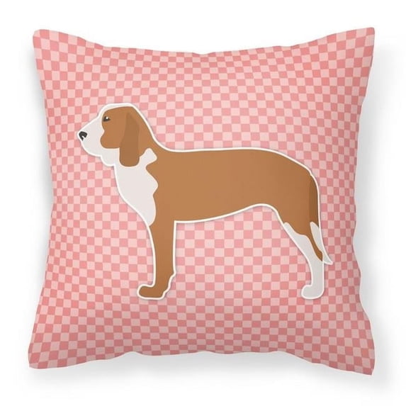 Carolines Treasures BB3591PW1414 Spanish Hound Checkerboard Pink Fabric Decorative Pillow