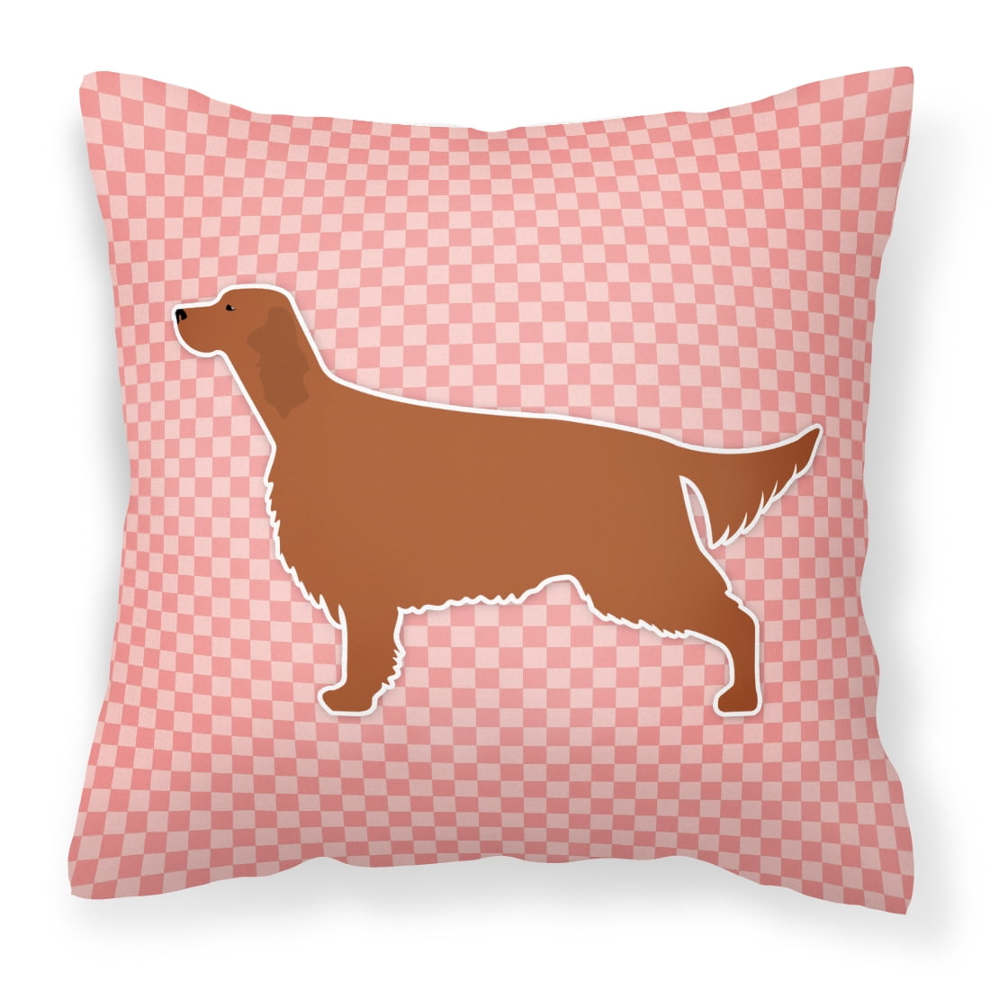 Carolines Treasures BB3593PW1414 Irish Setter Checkerboard Pink Fabric Decorative Pillow