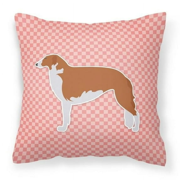 Carolines Treasures BB3599PW1414 Borzoi Russian Greyhound Checkerboard Pink Fabric Decorative Pillow