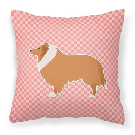 Carolines Treasures BB3616PW1818 Collie Checkerboard Pink Fabric Decorative Pillow