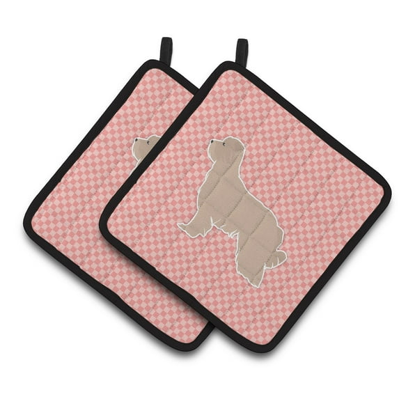 Carolines Treasures BB3618PTHD Pyrenean Shepherd Checkerboard Pink Pair of Pot Holders , 7.5HX7.5W, multicolor