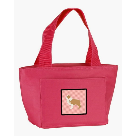 Carolines Treasures BB3622PK-8808 Red Border Collie Checkerboard Pink Lunch Bag  multicolor
