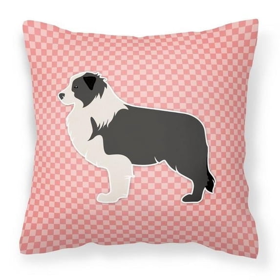 Carolines Treasures BB3623PW1818 Black Border Collie Checkerboard Pink Fabric Decorative Pillow