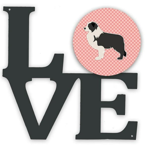 Carolines Treasures BB3623WALV Black Border Collie Checkerboard Pink Metal Wall Artwork LOVE 12X12 multicolor