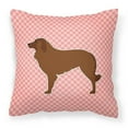 thumbnail image 1 of Portuguese Sheepdog Dog Checkerboard Pink Fabric Decorative Pillow, 1 of 4