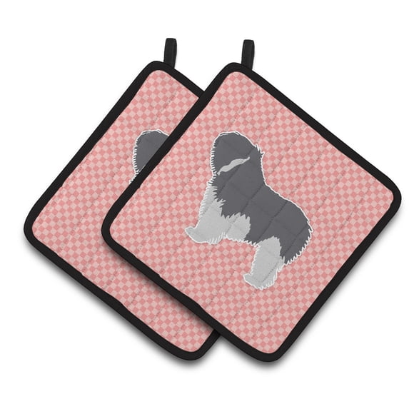Carolines Treasures BB3632PTHD Polish Lowland Sheepdog Dog Checkerboard Pink Pair of Pot Holders