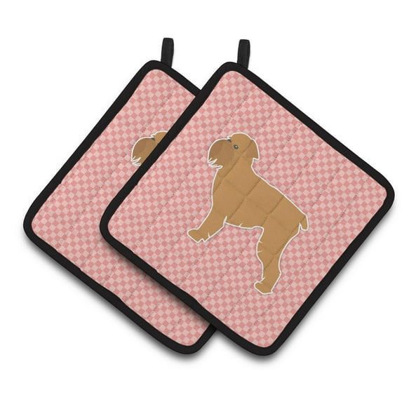 Brussels Griffon Checkerboard Pink Pair of Pot Holders