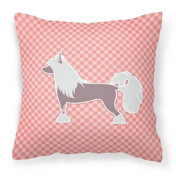 Carolines Treasures BB3643PW1818 Chinese Crested Checkerboard Pink Fabric Decorative Pillow