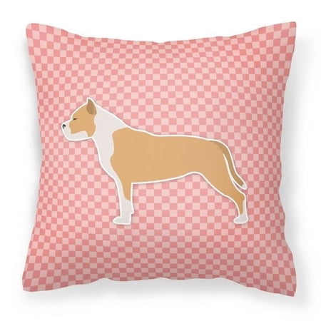 Carolines Treasures BB3654PW1818 Staffordshire Bull Terrier Checkerboard Pink Fabric Decorative Pillow