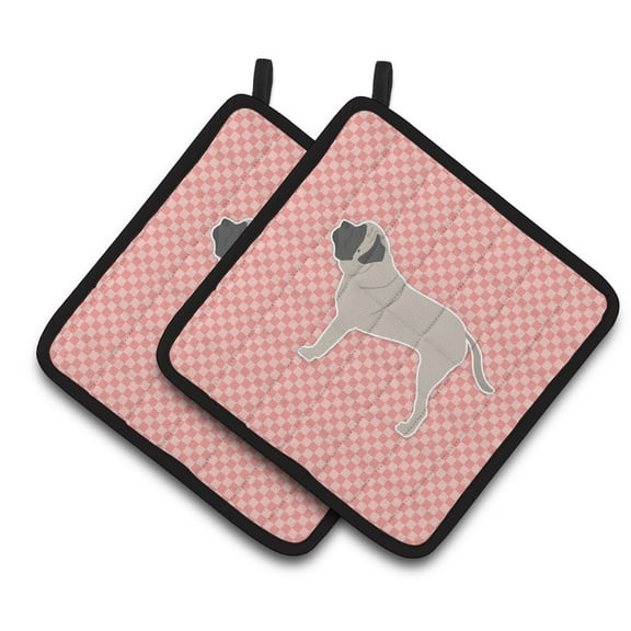 Carolines Treasures BB3656PTHD English Mastiff Checkerboard Pink Pair of Pot Holders , 7.5HX7.5W, multicolor