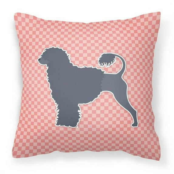 Carolines Treasures BB3668PW1818 Portuguese Water Dog Checkerboard Pink Fabric Decorative Pillow