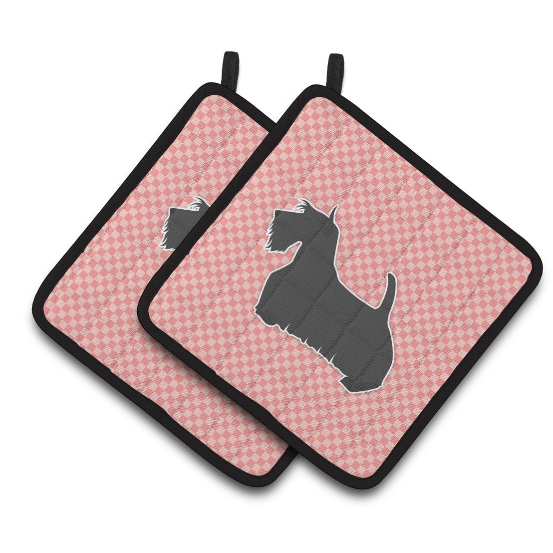 Carolines Treasures BB3669PTHD Scottish Terrier Checkerboard Pink Pair of Pot Holders , 7.5HX7.5W, multicolor