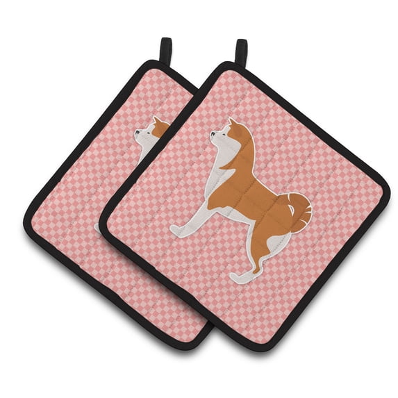 Carolines Treasures BB3672PTHD Akita Checkerboard Pink Pair of Pot Holders