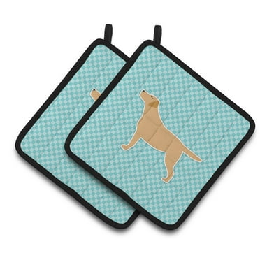 Carolines Treasures BB3697PTHD Yellow Labrador Retriever Checkerboard Blue Pair of Pot Holders , 7.5HX7.5W, multicolor