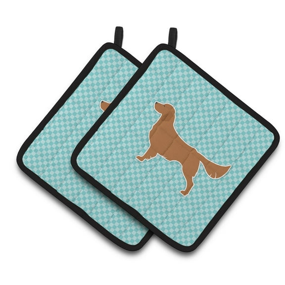 Carolines Treasures BB3704PTHD Golden Retriever Checkerboard Blue Pair of Pot Holders , 7.5HX7.5W, multicolor