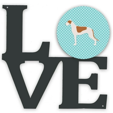 Carolines Treasures BB3705WALV Greyhound  Checkerboard Blue Metal Wall Artwork LOVE 12X12 multicolor