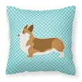 thumbnail image 1 of Carolines Treasures BB3720PW1414 Corgi Checkerboard Blue Fabric Decorative Pillow, 1 of 2