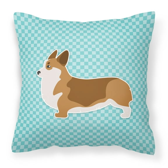 Carolines Treasures BB3720PW1414 Corgi Checkerboard Blue Fabric Decorative Pillow