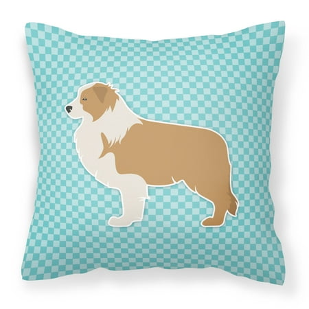Red Border Collie Checkerboard Blue Fabric Decorative Pillow