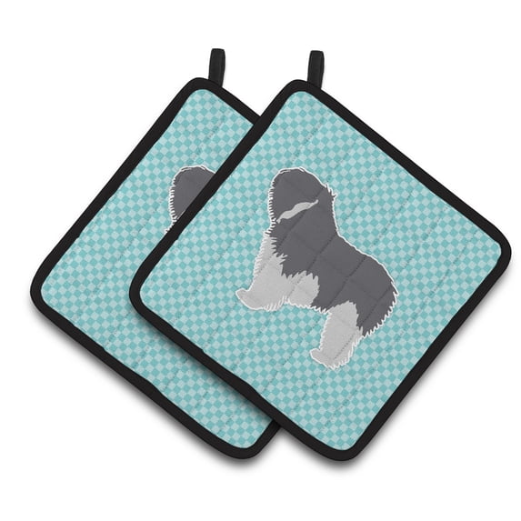 Carolines Treasures BB3732PTHD Polish Lowland Sheepdog Dog Checkerboard Blue Pair of Pot Holders , 7.5HX7.5W, multicolor