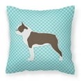 thumbnail image 1 of Carolines Treasures BB3744PW1414 Boston Terrier Checkerboard Blue Fabric Decorative Pillow, 1 of 4